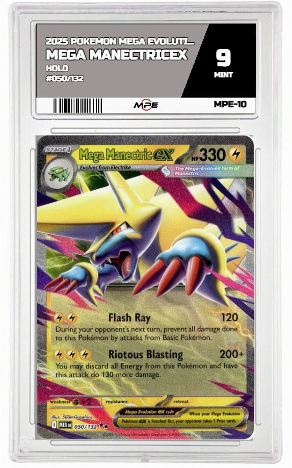 2025 POKEMON MEGA EVOLUTION HOLO #050/132 Mega ManectricEX MPE 9 MINT — graded card auctioned from the MPE vault