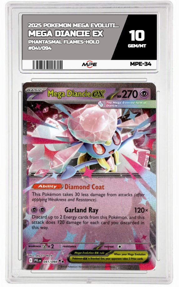 2025 POKEMON MEGA EVOLUTION PHANTASMAL FLAMES-HOLO #041/094 MEGA DIANCIE EX MPE 10 GEM/MT — graded card auctioned from the MPE vault