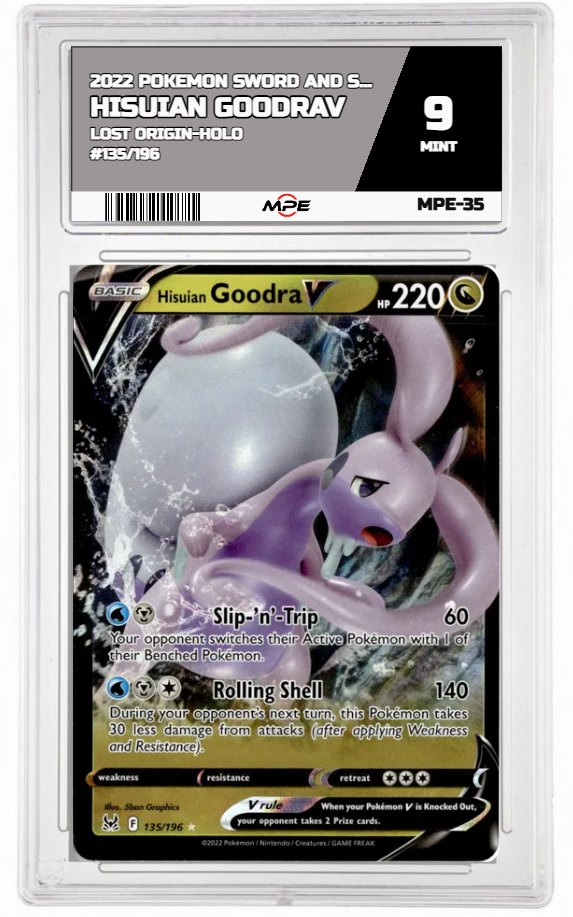2022 POKEMON SWORD AND SHIELD LOST ORIGIN-HOLO #135/196 Hisuian GoodraV MPE 9 MINT — graded card auctioned from the MPE vault