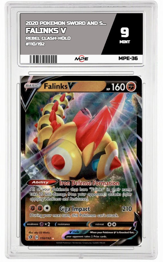 2020 POKEMON SWORD AND SHIELD REBEL CLASH-HOLO #110/192 FALINKS V MPE 9 MINT — graded card auctioned from the MPE vault