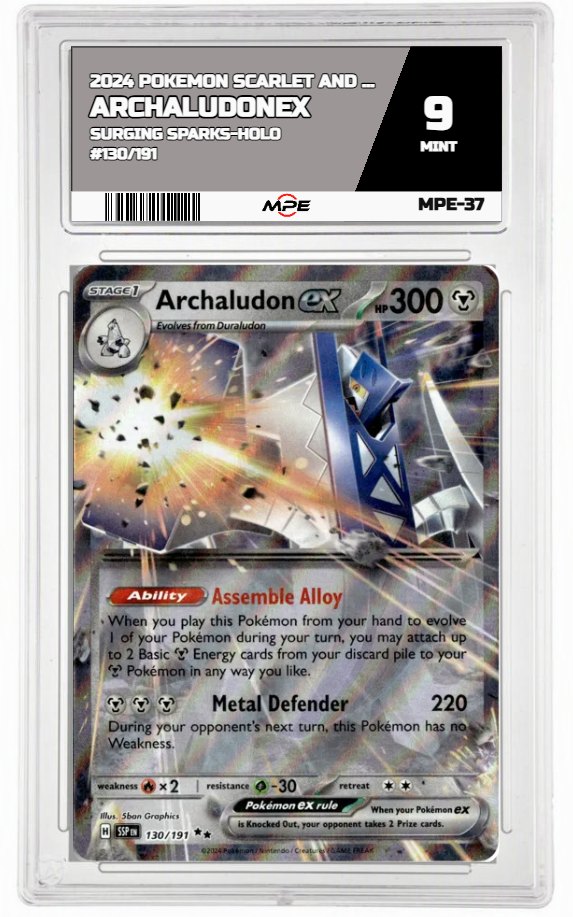 2024 POKEMON SCARLET AND VIOLET SURGING SPARKS-HOLO #130/191 ArchaludonEX MPE 9 MINT — graded card auctioned from the MPE vault