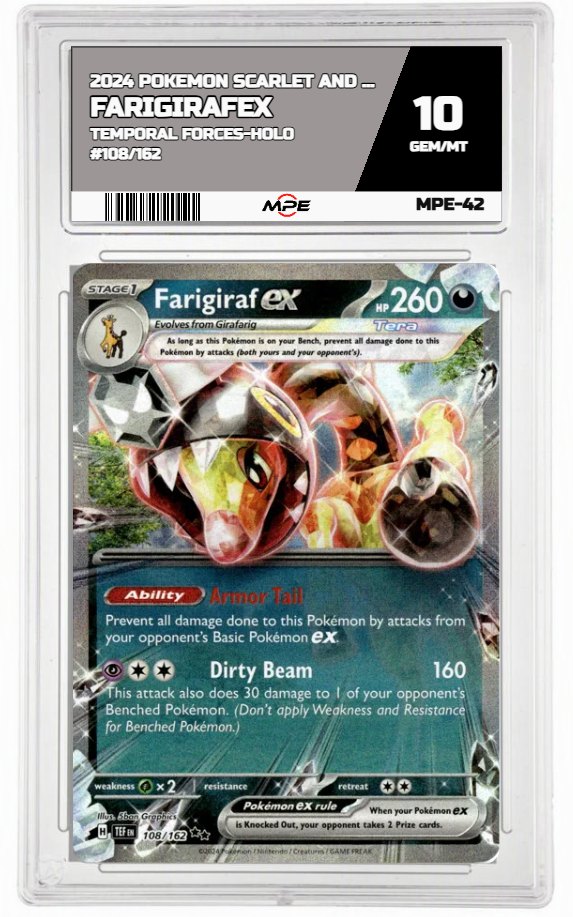2024 POKEMON SCARLET AND VIOLET TEMPORAL FORCES-HOLO #108/162 FarigirafEX MPE 10 GEM/MT — graded card auctioned from the MPE vault