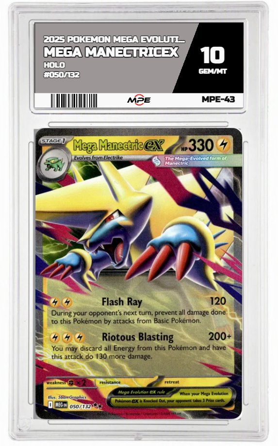 2025 POKEMON MEGA EVOLUTION HOLO #050/132 Mega ManectricEX MPE 10 GEM/MT — graded card auctioned from the MPE vault