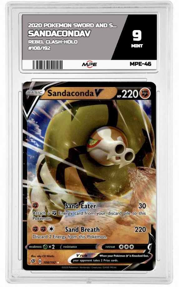2020 POKEMON SWORD AND SHIELD REBEL CLASH-HOLO #108/192 SandacondaV MPE 9 MINT — graded card auctioned from the MPE vault
