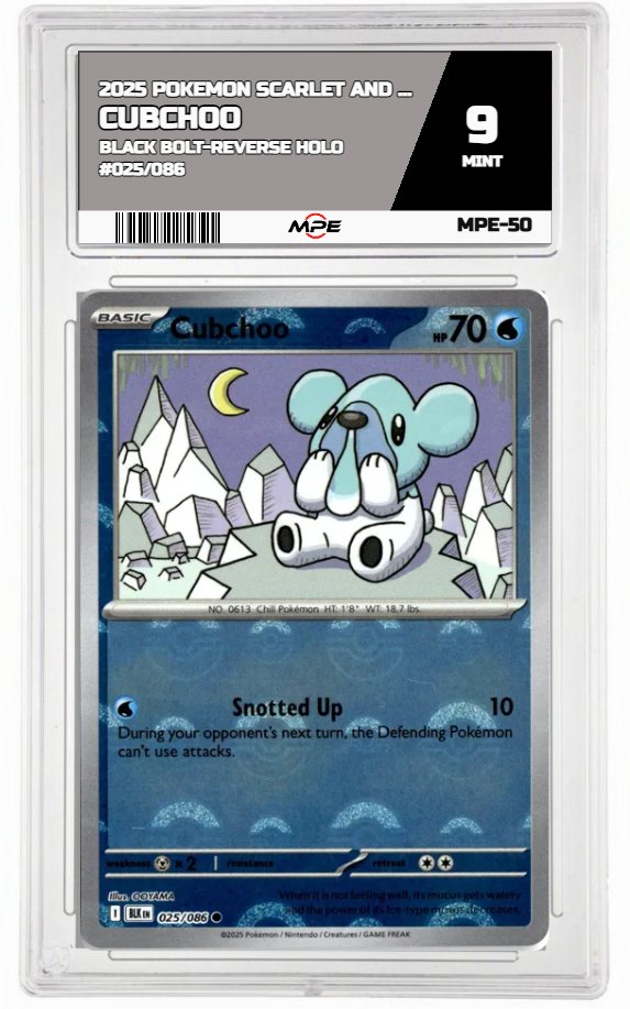 2025 POKEMON SCARLET AND VIOLET BLACK BOLT-REVERSE HOLO #025/086 CUBCHOO MPE 9 MINT — graded card auctioned from the MPE vault