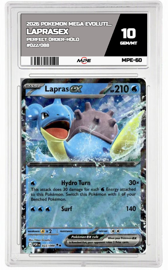 2026 POKEMON MEGA EVOLUTION PERFECT ORDER-HOLO #022/088 LaprasEX MPE 10 GEM/MT — graded card auctioned from the MPE vault