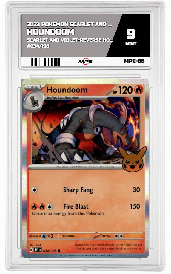 2023 POKEMON SCARLET AND VIOLET SCARLET AND VIOLET-REVERSE HOLO #034/198 Houndoom MPE 9 MINT — graded card auctioned from the MPE vault