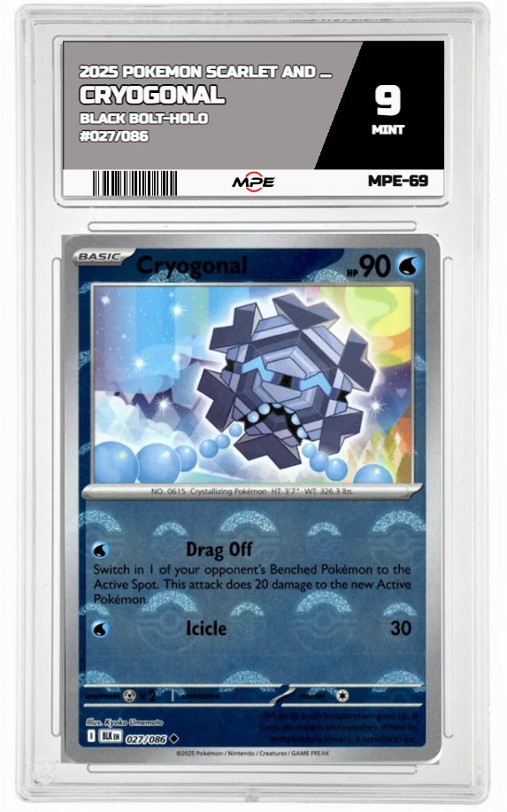 2025 POKEMON SCARLET AND VIOLET BLACK BOLT-HOLO #027/086 CRYOGONAL MPE 9 MINT — graded card auctioned from the MPE vault