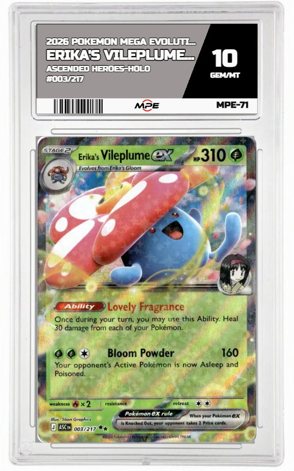 2026 POKEMON MEGA EVOLUTION ASCENDED HEROES-HOLO #003/217 Erika's VileplumeEX MPE 10 GEM/MT — graded card auctioned from the MPE vault