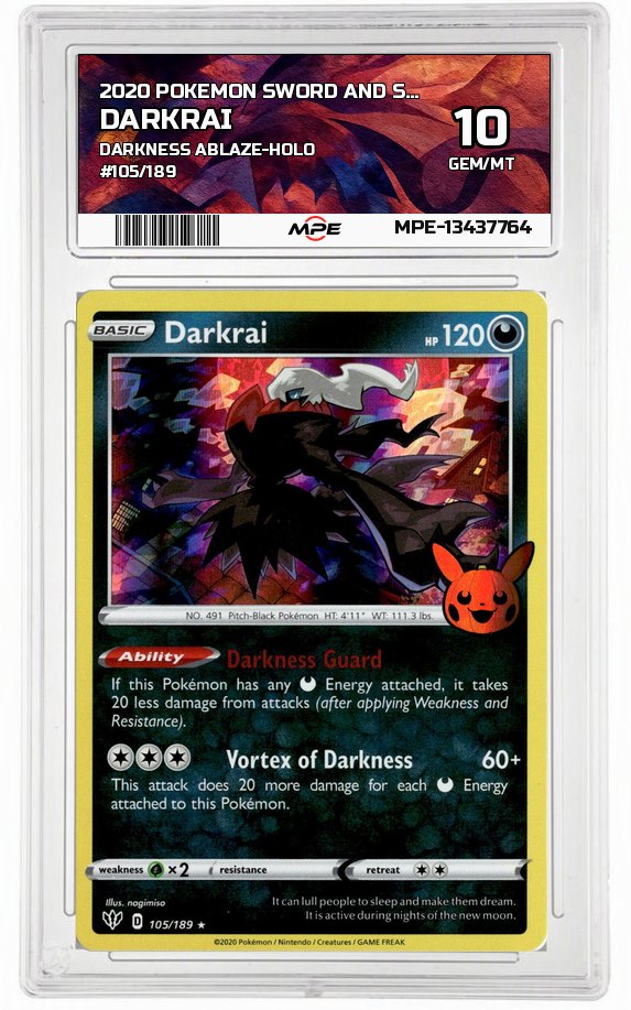 2020 POKEMON SWORD AND SHIELD DARKNESS ABLAZE-HOLO #105/189 Darkrai MPE 10 GEM/MT — graded card up for auction