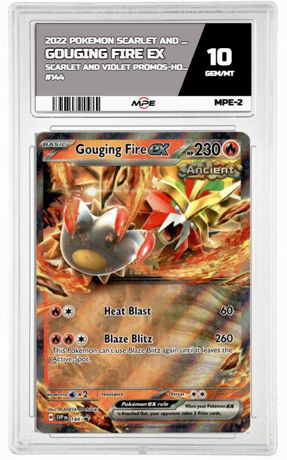 2022 POKEMON SCARLET AND VIOLET SCARLET AND VIOLET PROMOS-HOLO #144 GOUGING FIRE EX MPE 10 GEM/MT — graded card auctioned from the MPE vault