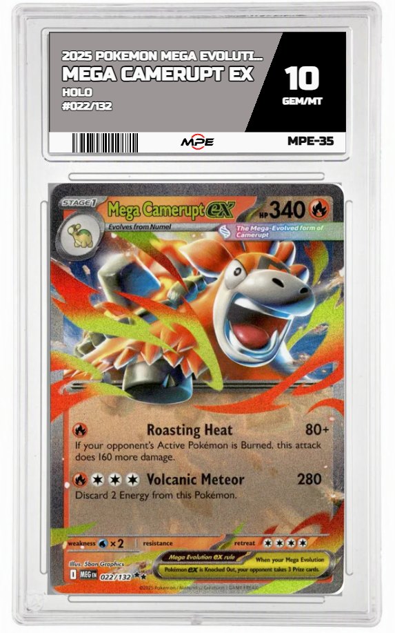 2025 POKEMON MEGA EVOLUTION HOLO #022/132 Mega Camerupt EX MPE 10 GEM/MT — graded card auctioned from the MPE vault