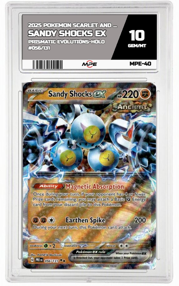 2025 POKEMON SCARLET AND VIOLET PRISMATIC EVOLUTIONS-HOLO #056/131 Sandy Shocks EX MPE 10 GEM/MT — graded card auctioned from the MPE vault