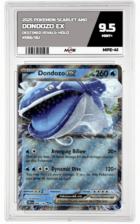 2025 POKEMON SCARLET AND VIOLET DESTINED RIVALS-HOLO #066/182 Dondozo EX MPE 9.5 MINT+ — graded card auctioned from the MPE vault