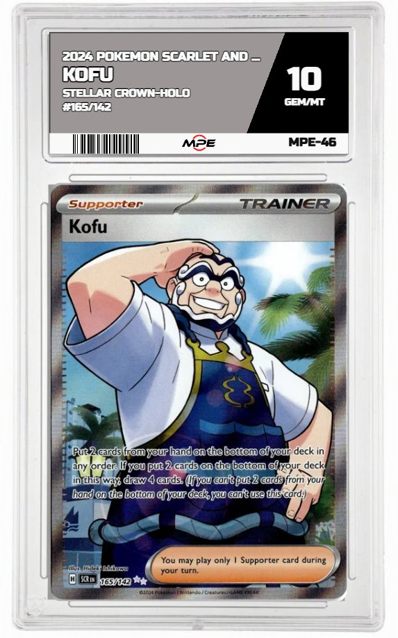 2024 POKEMON SCARLET AND VIOLET STELLAR CROWN-HOLO #165/142 Kofu MPE 10 GEM/MT — graded card auctioned from the MPE vault