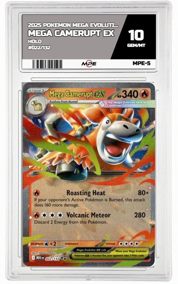 2025 POKEMON MEGA EVOLUTION HOLO #022/132 Mega Camerupt EX MPE 10 GEM/MT — graded card auctioned from the MPE vault