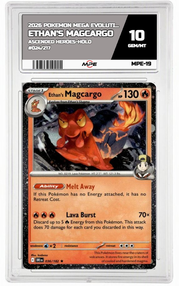 2026 POKEMON MEGA EVOLUTION ASCENDED HEROES-HOLO #024/217 Ethan's Magcargo MPE 10 GEM/MT — graded card auctioned from the MPE vault