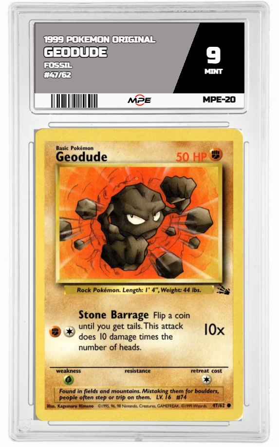 1999 POKEMON ORIGINAL FOSSIL #47/62 GEODUDE MPE 9 MINT — graded card auctioned from the MPE vault