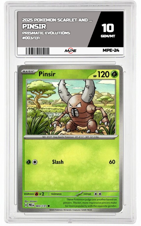 2025 POKEMON SCARLET AND VIOLET PRISMATIC EVOLUTIONS #003/131 Pinsir MPE 10 GEM/MT — graded card auctioned from the MPE vault