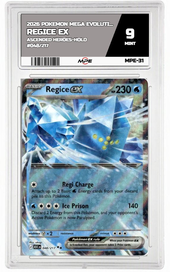 2026 POKEMON MEGA EVOLUTION ASCENDED HEROES-HOLO #048/217 Regice EX MPE 9 MINT — graded card auctioned from the MPE vault