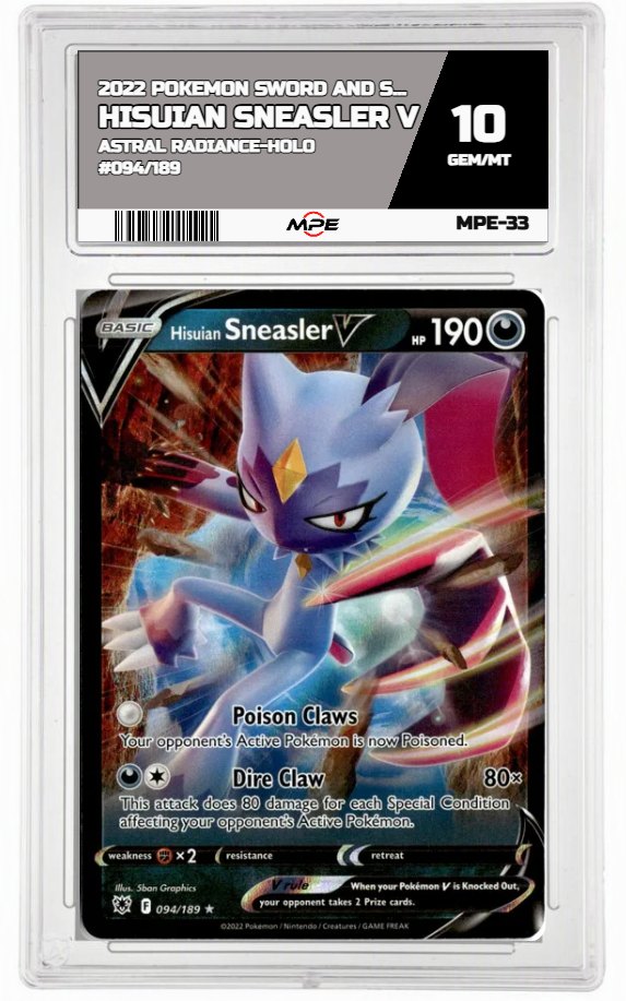 2022 POKEMON SWORD AND SHIELD ASTRAL RADIANCE-HOLO #094/189 Hisuian Sneasler V MPE 10 GEM/MT — graded card auctioned from the MPE vault