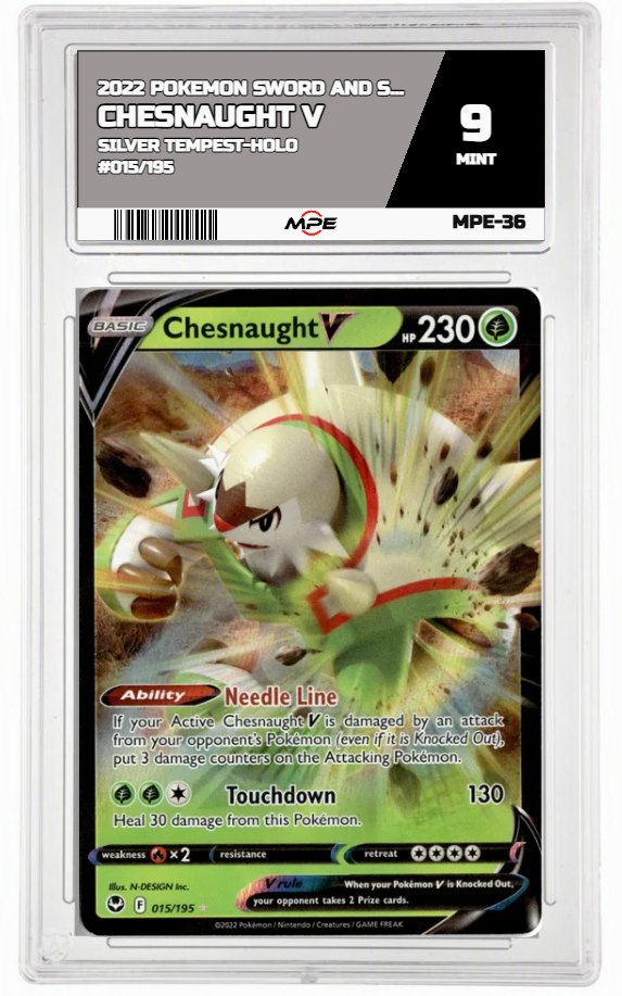 2022 POKEMON SWORD AND SHIELD SILVER TEMPEST-HOLO #015/195 Chesnaught V MPE 9 MINT — graded card auctioned from the MPE vault