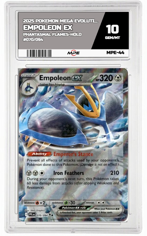 2025 POKEMON MEGA EVOLUTION PHANTASMAL FLAMES-HOLO #070/094 Empoleon EX MPE 10 GEM/MT — graded card auctioned from the MPE vault