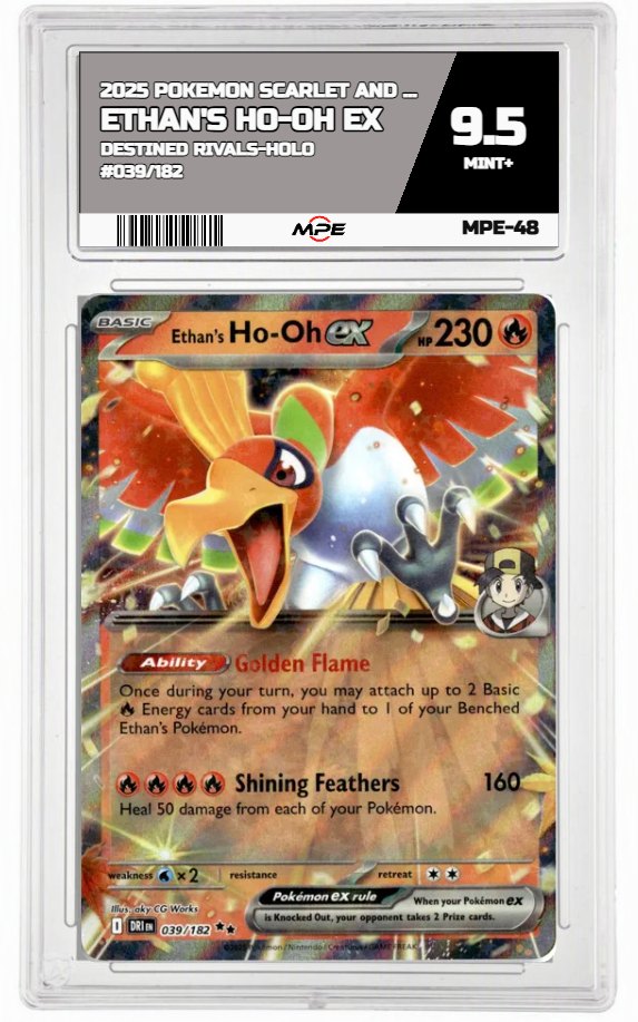 2025 POKEMON SCARLET AND VIOLET DESTINED RIVALS-HOLO #039/182 Ethan's Ho-Oh EX MPE 9.5 MINT+ — graded card auctioned from the MPE vault