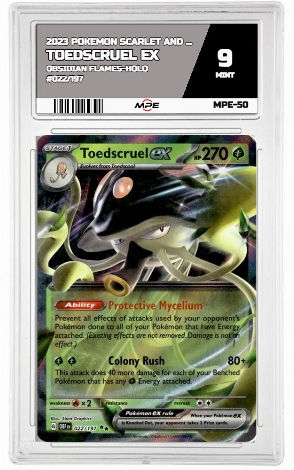 2023 POKEMON SCARLET AND VIOLET OBSIDIAN FLAMES-HOLO #022/197 Toedscruel EX MPE 9 MINT — graded card auctioned from the MPE vault