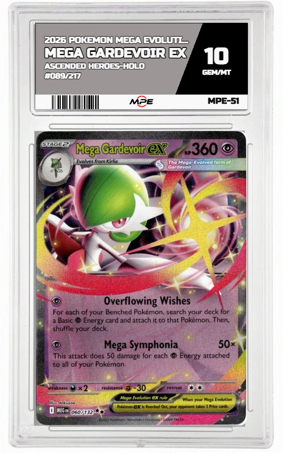 2026 POKEMON MEGA EVOLUTION ASCENDED HEROES-HOLO #089/217 Mega Gardevoir EX MPE 10 GEM/MT — graded card auctioned from the MPE vault