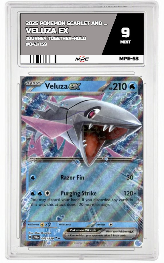 2025 POKEMON SCARLET AND VIOLET JOURNEY TOGETHER-HOLO #043/159 Veluza EX MPE 9 MINT — graded card auctioned from the MPE vault