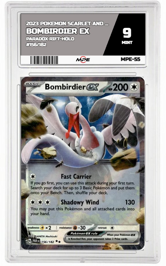 2023 POKEMON SCARLET AND VIOLET PARADOX RIFT-HOLO #156/182 Bombirdier EX MPE 9 MINT — graded card auctioned from the MPE vault
