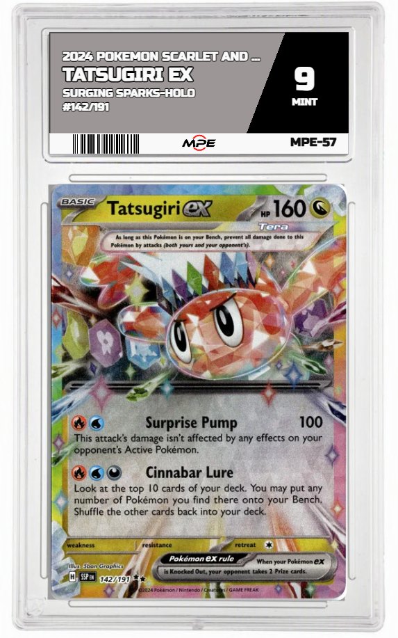 2024 POKEMON SCARLET AND VIOLET SURGING SPARKS-HOLO #142/191 Tatsugiri EX MPE 9 MINT — graded card auctioned from the MPE vault