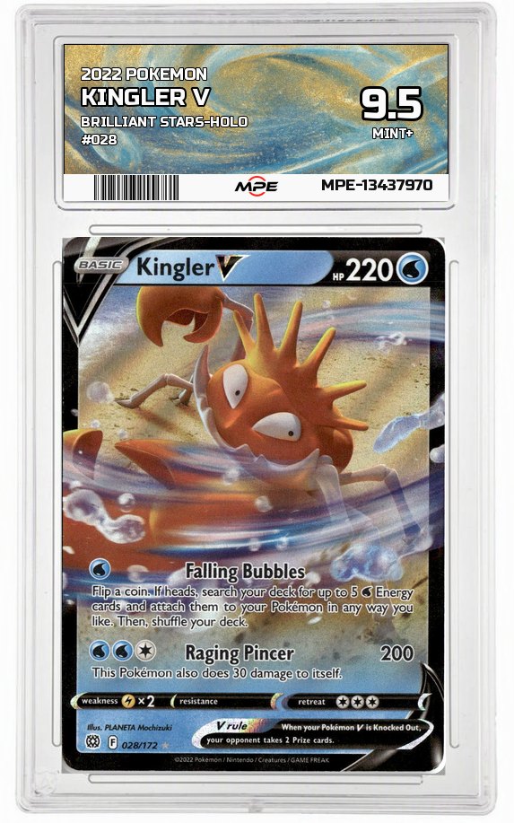2022 POKEMON BRILLIANT STARS-HOLO #028 Kingler V MPE 9.5 MINT+ — graded card auctioned from the MPE vault