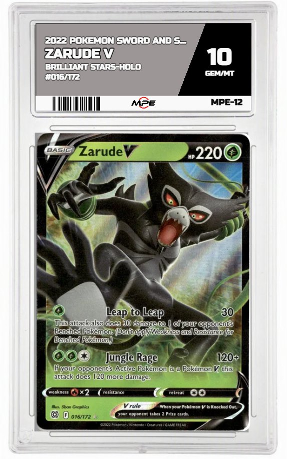 2022 POKEMON BRILLIANT STARS-HOLO #016 ZARUDE V MPE 10 GEM/MT — graded card auctioned from the MPE vault