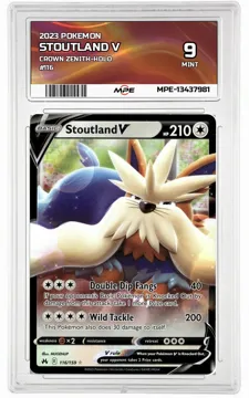 2023 POKEMON CROWN ZENITH-HOLO #116 STOUTLAND V MPE 9 MINT — graded card up for auction