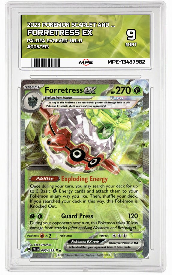 2023 POKEMON SCARLET AND VIOLET PALDEA EVOLVED-HOLO #005/193 FORRETRESS EX MPE 9 MINT — graded card auctioned from the MPE vault