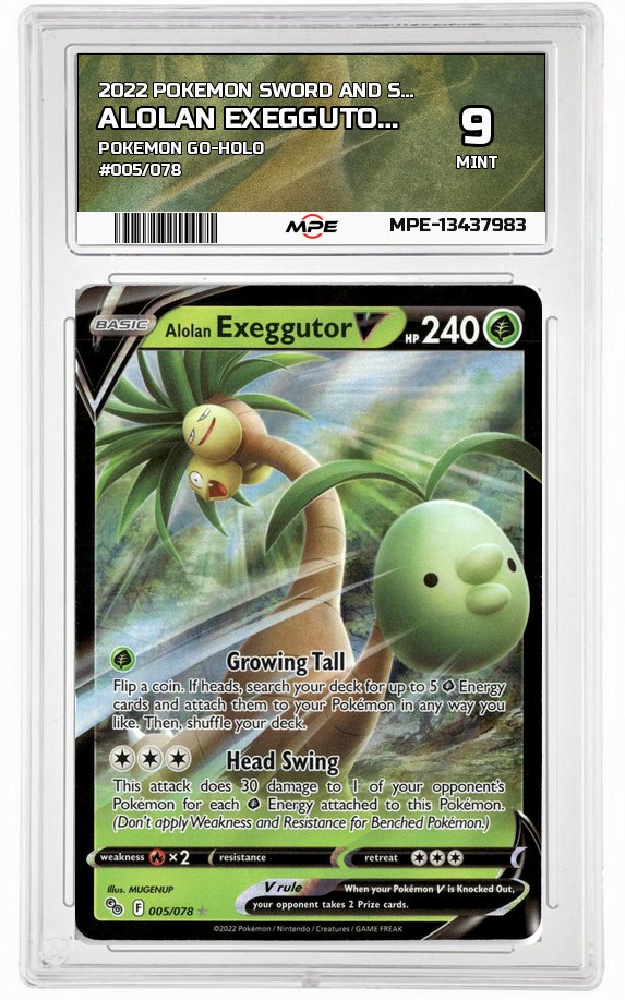 2022 POKEMON SWORD AND SHIELD POKEMON GO-HOLO #005/078 Alolan Exeggutor V MPE 9 MINT — graded card up for auction