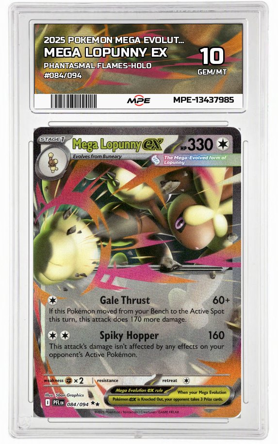 2025 POKEMON MEGA EVOLUTION PHANTASMAL FLAMES-HOLO #084/094 Mega Lopunny EX MPE 10 GEM/MT — graded card up for auction