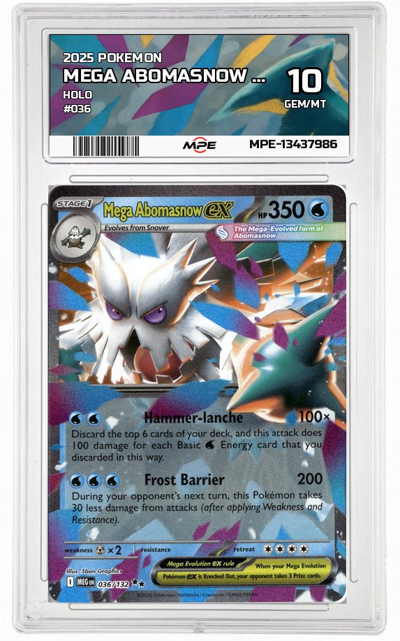 2025 POKEMON HOLO #036 Mega Abomasnow EX MPE 10 GEM/MT — graded card auctioned from the MPE vault