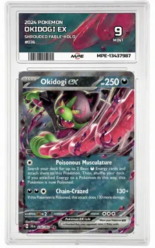 2024 POKEMON SHROUDED FABLE-HOLO #036 OKIDOGI EX MPE 9 MINT — graded card up for auction