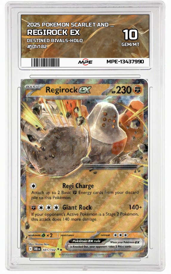 2025 POKEMON SCARLET AND VIOLET DESTINED RIVALS-HOLO #101/182 Regirock EX MPE 10 GEM/MT — graded card auctioned from the MPE vault