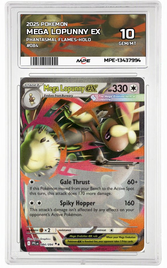 2025 POKEMON PHANTASMAL FLAMES-HOLO #084 Mega Lopunny EX MPE 10 GEM/MT — graded card auctioned from the MPE vault