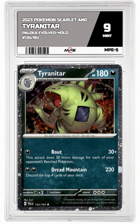2023 POKEMON PALDEA EVOLVED-HOLO #135 Tyranitar MPE 9 MINT — graded card auctioned from the MPE vault