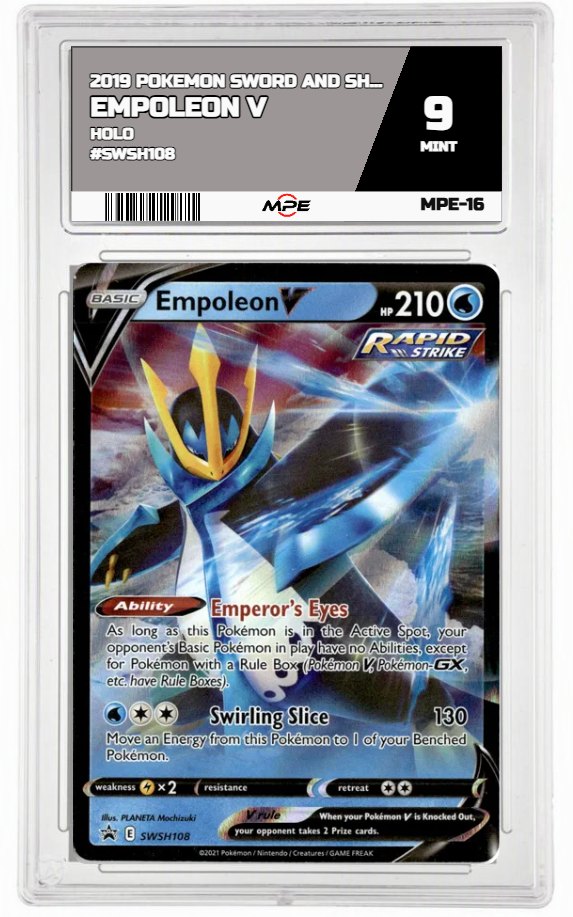 2019 POKEMON SWSH HOLO #SWSH108 EMPOLEON V MPE 9 MINT — graded card auctioned from the MPE vault