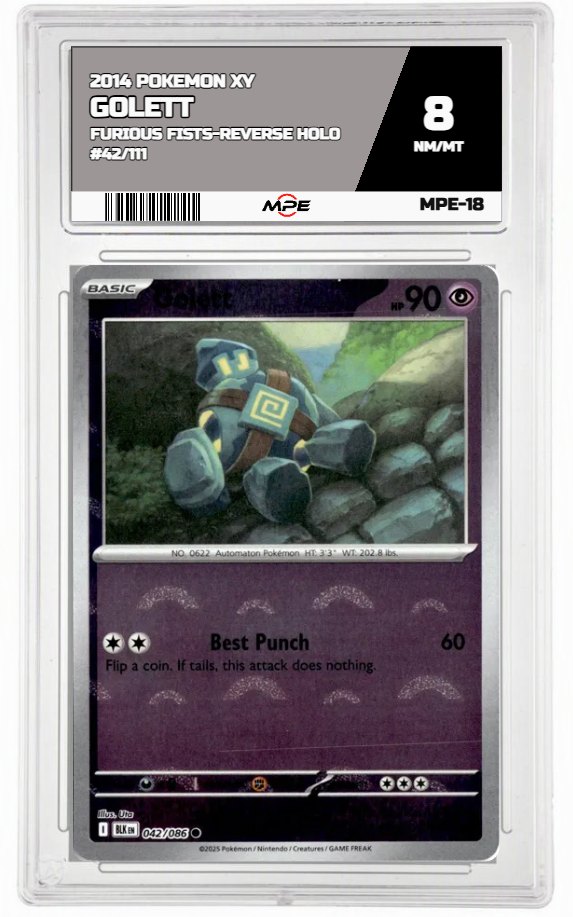 2014 POKEMON XY FURIOUS FISTS-REVERSE HOLO #42/111 Golett MPE 8 NM/MT — graded card auctioned from the MPE vault