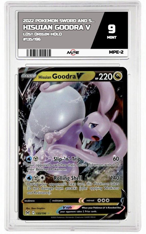 2022 POKEMON SWSH LOST ORIGIN-HOLO #135/196 Hisuian Goodra V MPE 9 MINT — graded card auctioned from the MPE vault