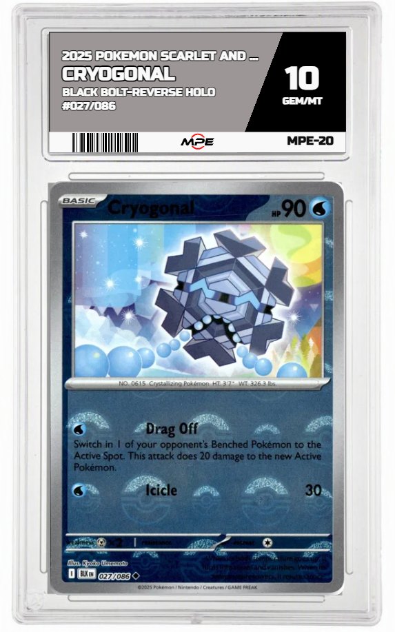 2025 POKEMON SV BLACK BOLT-REVERSE HOLO #027/086 CRYOGONAL MPE 10 GEM/MT — graded card auctioned from the MPE vault