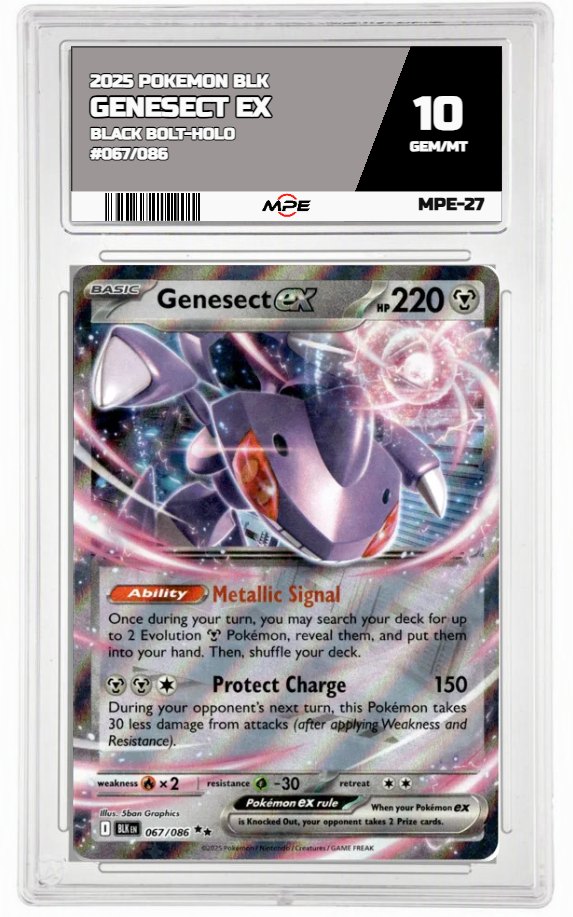 2025 POKEMON BLK BLACK BOLT-HOLO #067/086 GENESECT EX MPE 10 GEM/MT — graded card auctioned from the MPE vault