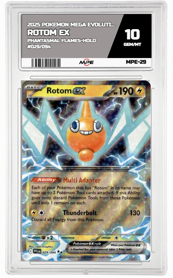 2025 POKEMON MEGA EVOLUTION PHANTASMAL FLAMES-HOLO #029/094 Rotom EX MPE 10 GEM/MT — graded card auctioned from the MPE vault